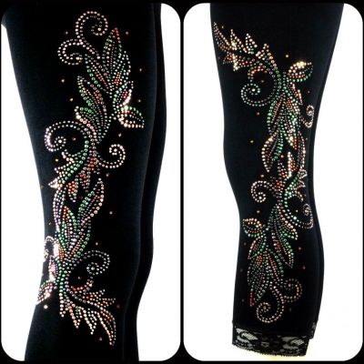 PLUS SIZE CAPRI LENGTH Leggings Embellished Rhinestone Fall Autumn Leaves